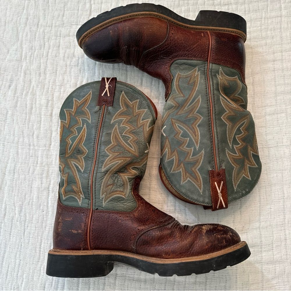 TWISTED X Men's Cowboy Steel Toe Cognac Glazed Pebble/Dark Green Boot Size 9D